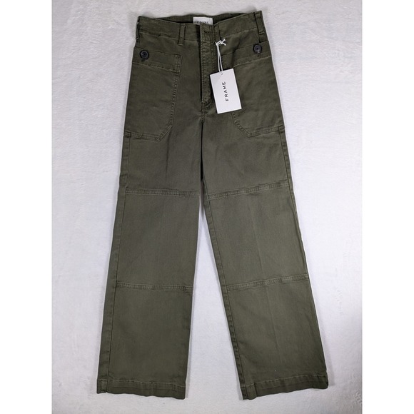 NWT $288 FRAME Washed Fatigue Utility Pants Olive Green Fits 26x27